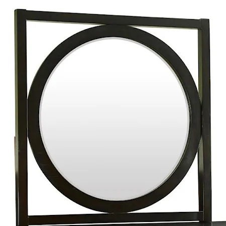 Round Mirror with Square Wood Frame